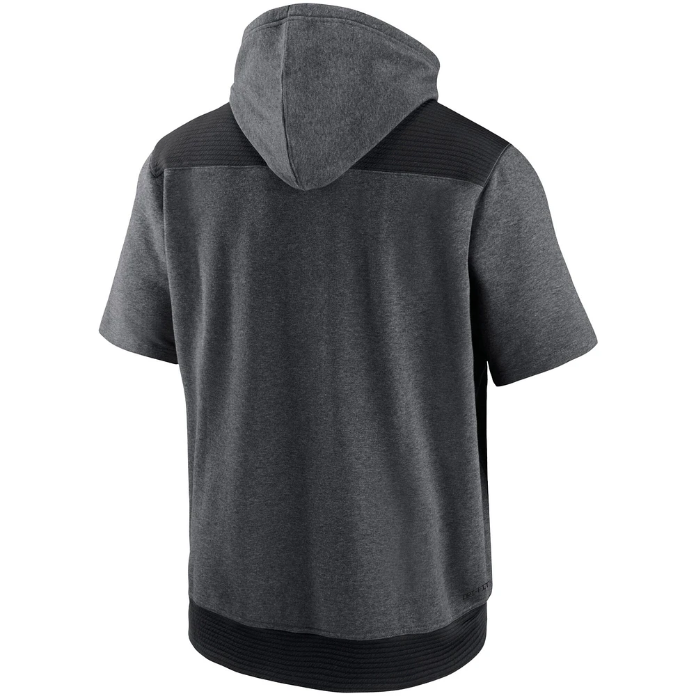 Chandail à capuchon manches courtes avec fermeture glissière quart de Nike pour homme Heathered Charcoal Detroit Tigers Authentic Collection Flux Performance