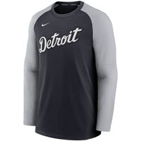 Men's Nike Navy/Gray Detroit Tigers Authentic Collection Pregame Performance Raglan Pullover Sweatshirt