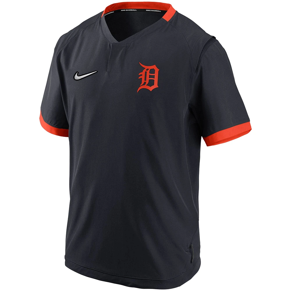 Veste à enfiler chaude manches courtes Nike pour hommes, bleu marine/orange, Detroit Tigers Authentic Collection