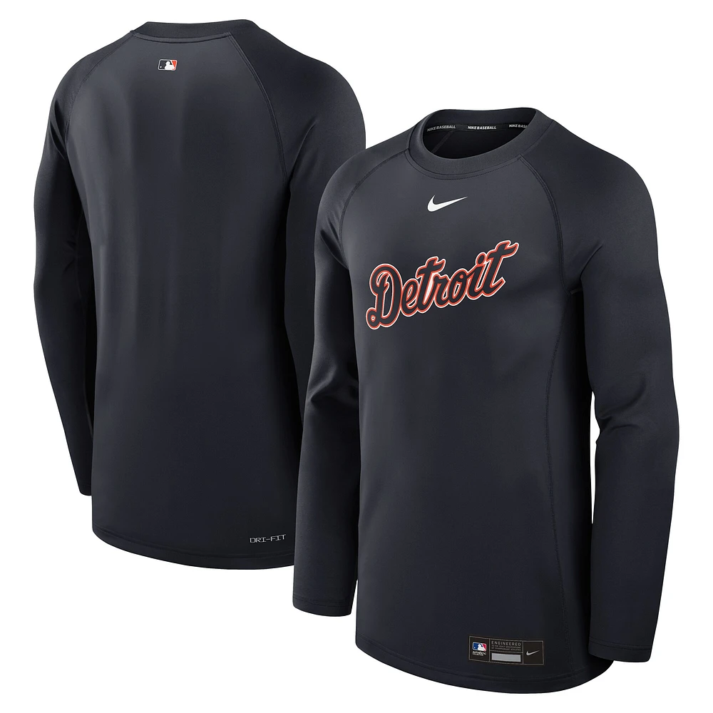 T-shirt Nike bleu marine Detroit Tigers Authentic Collection Game Time Performance à manches longues raglan pour homme