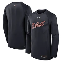 T-shirt Nike bleu marine Detroit Tigers Authentic Collection Game Time Performance à manches longues raglan pour homme
