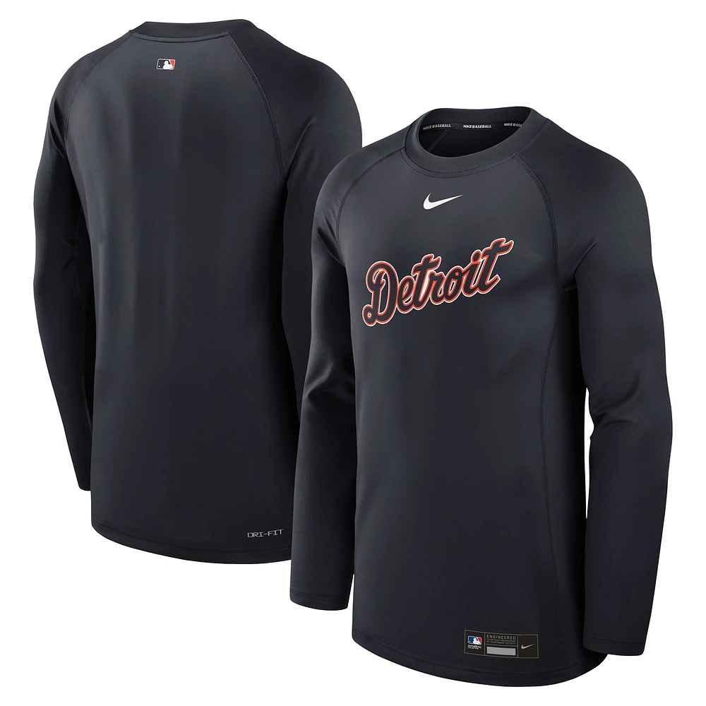 T-shirt Nike bleu marine Detroit Tigers Authentic Collection Game Time Performance à manches longues raglan pour homme