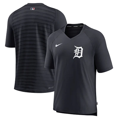 T-shirt à col en V Nike pour homme, bleu marine, Detroit Tigers Authentic Collection Pregame Raglan Performance