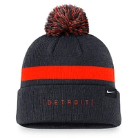 Bonnet en tricot à revers Nike pour hommes, bleu marine, Detroit Tigers Hometown Peak avec pompon