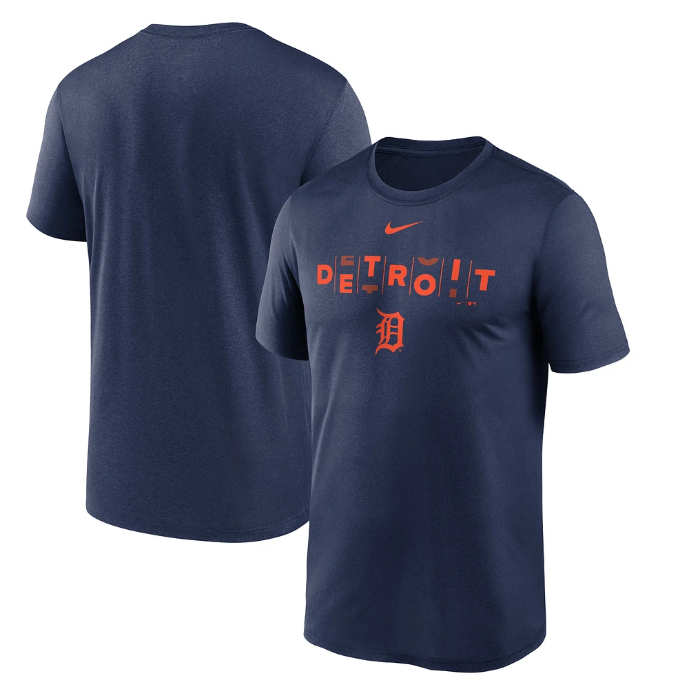 T-shirt de performance Nike Detroit Tigers Motown Hometown Legend pour homme, bleu marine