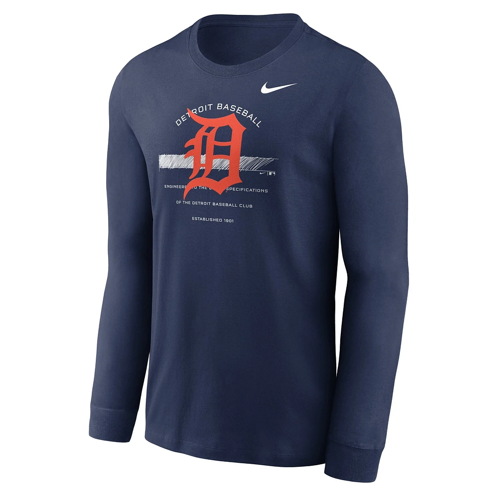 T-shirt à manches longues Nike Detroit Tigers Over Arch Performance pour homme - Bleu marine