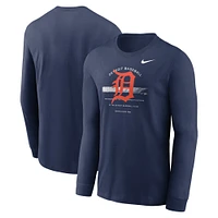 T-shirt à manches longues Nike Detroit Tigers Over Arch Performance pour homme - Bleu marine