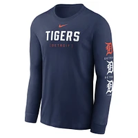 T-shirt à manches longues Nike pour hommes, bleu marine, Detroit Tigers Repeater