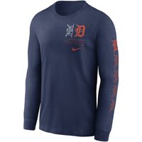 Men's Nike Navy Detroit Tigers Team Slider Tri-Blend - Long Sleeve T-Shirt