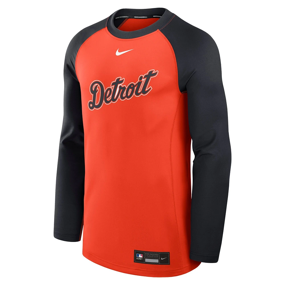 Men's Nike /Navy Detroit Tigers Authentic Collection Game Time Raglan Performance Long Sleeve T-Shirt