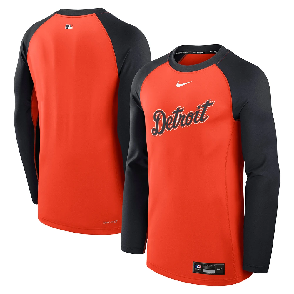 Men's Nike /Navy Detroit Tigers Authentic Collection Game Time Raglan Performance Long Sleeve T-Shirt