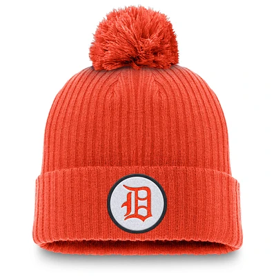 Bonnet en tricot à revers avec pompon Nike Orange Detroit Tigers Cooperstown Collection pour homme