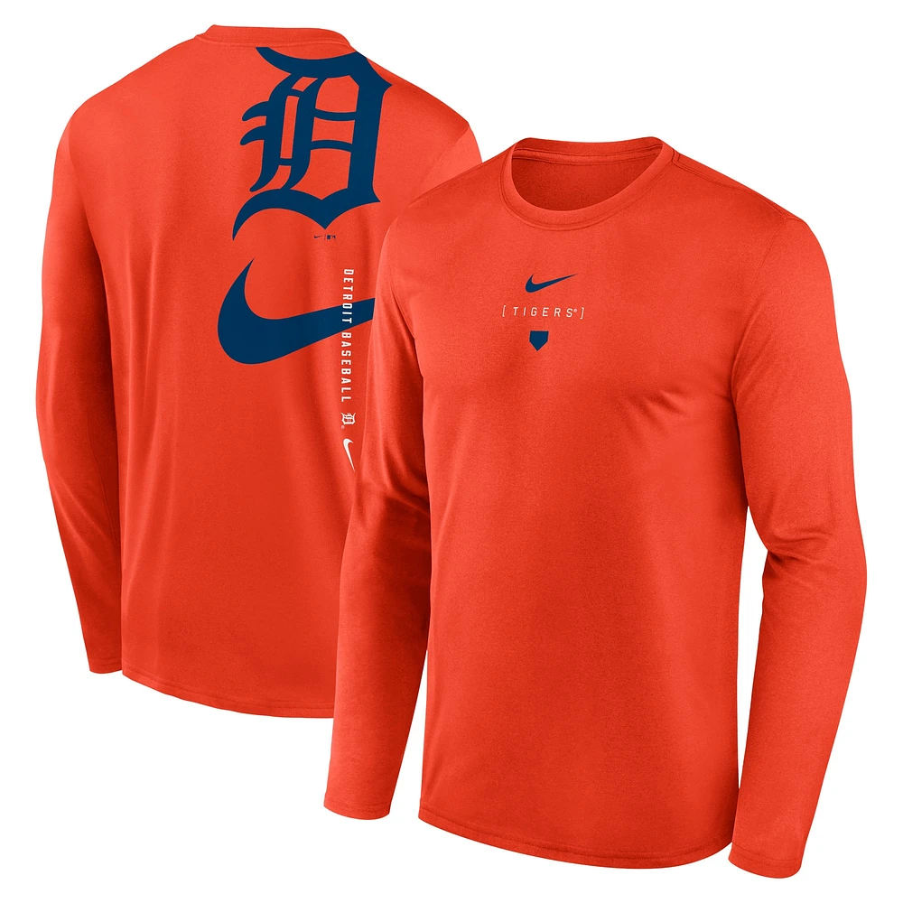 T-shirt Nike Orange Detroit Tigers Large Swoosh Back Legend Performance pour homme