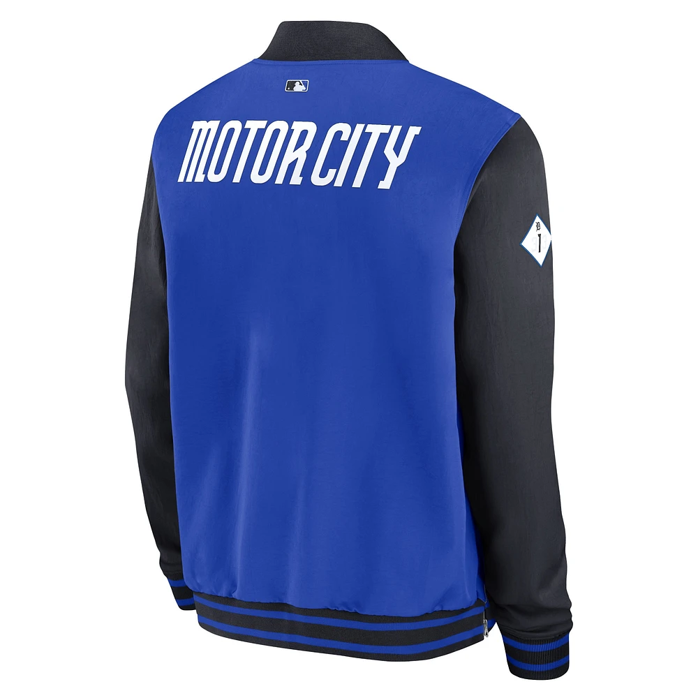 Blouson aviateur entièrement zippé Nike Royal Detroit Tigers 2024 City Connect Authentic Collection Game Time pour homme