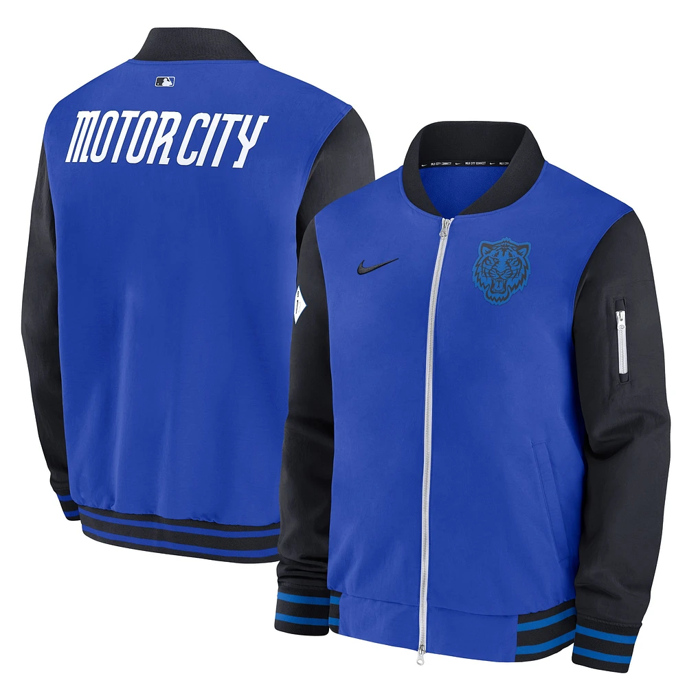 Blouson aviateur entièrement zippé Nike Royal Detroit Tigers 2024 City Connect Authentic Collection Game Time pour homme