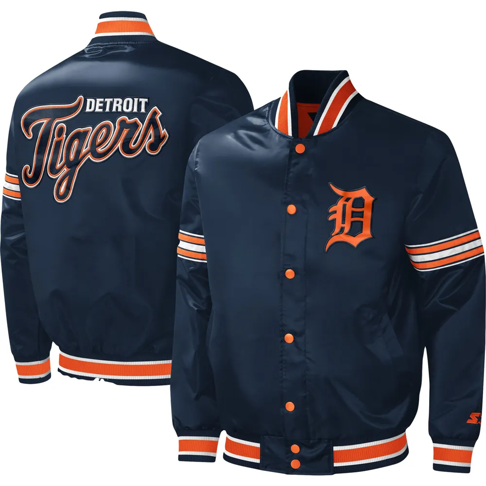 Detroit Tigers Starter Midfield Satin Full-Snap Varsity Jacket - Navy