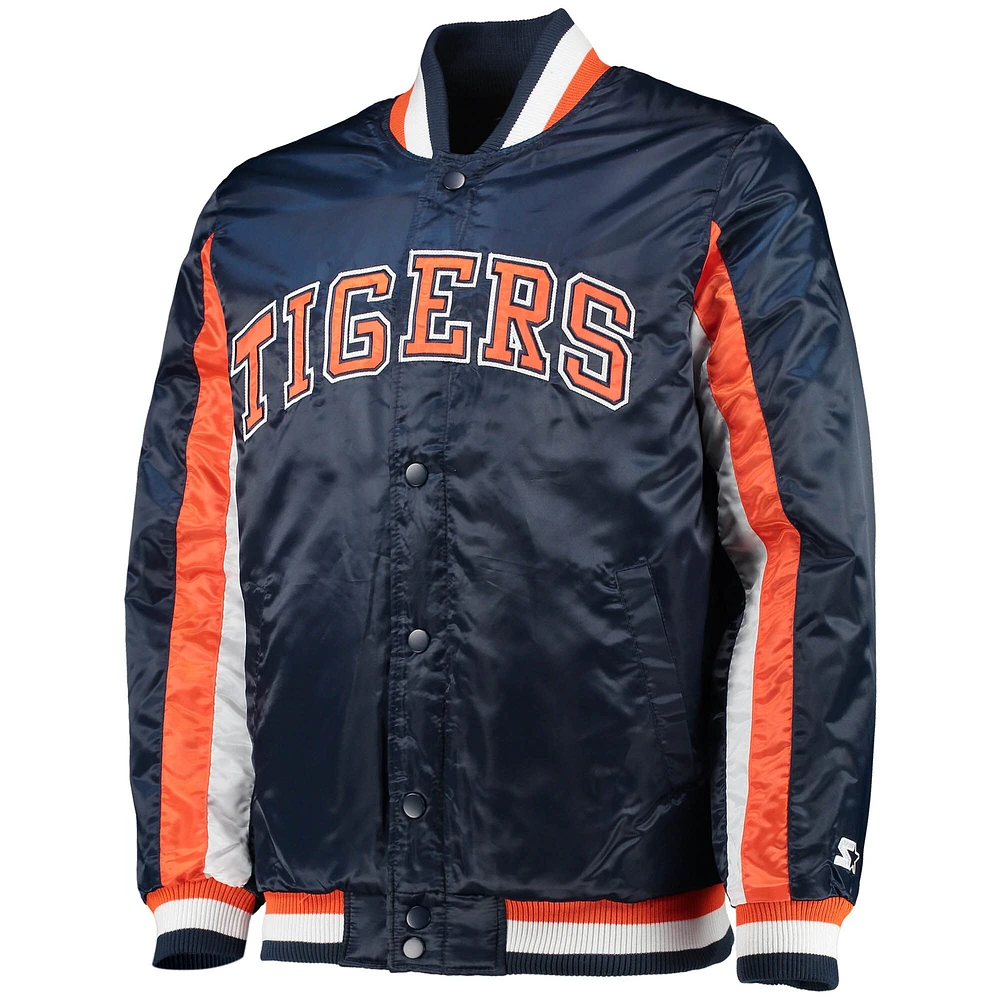 Men's Starter Navy Detroit Tigers The Ace Satin Full-Snap Jacket