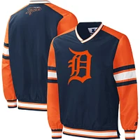 Men's Starter Navy Detroit Tigers Yardline V-Neck Pullover Windbreaker