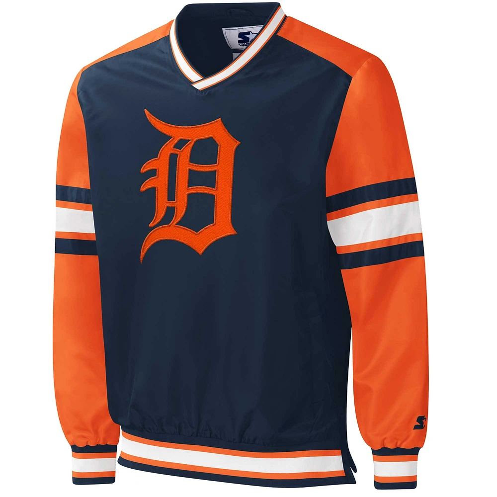 Men's Starter Navy Detroit Tigers Yardline V-Neck Pullover Windbreaker