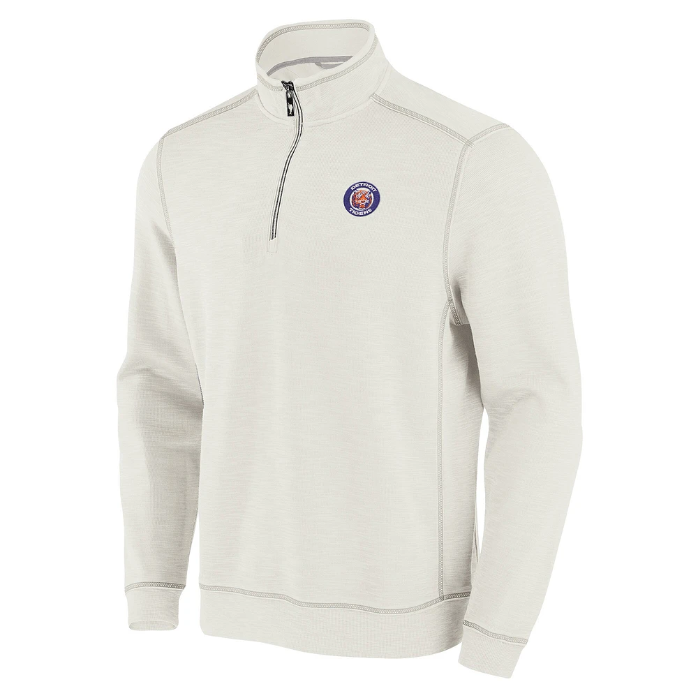 Men's Tommy Bahama Cream Detroit Tigers Sport Tobago Bay Tri-Blend Half-Zip Sweatshirt