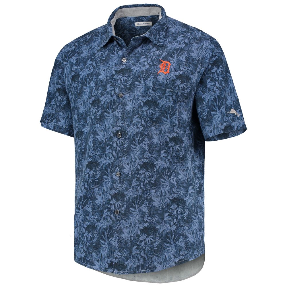 Men's Tommy Bahama Navy Detroit Tigers Jungle Shade Silk Camp Button-Up Shirt