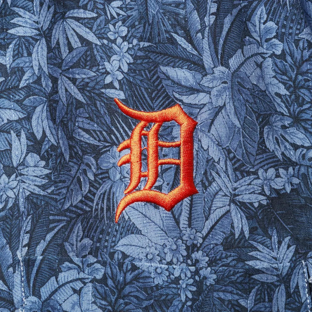 Men's Tommy Bahama Navy Detroit Tigers Jungle Shade Silk Camp Button-Up Shirt
