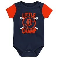 Newborn & Infant Navy Detroit Tigers Little Champ Three-Pack Bodysuit Bib Booties Set