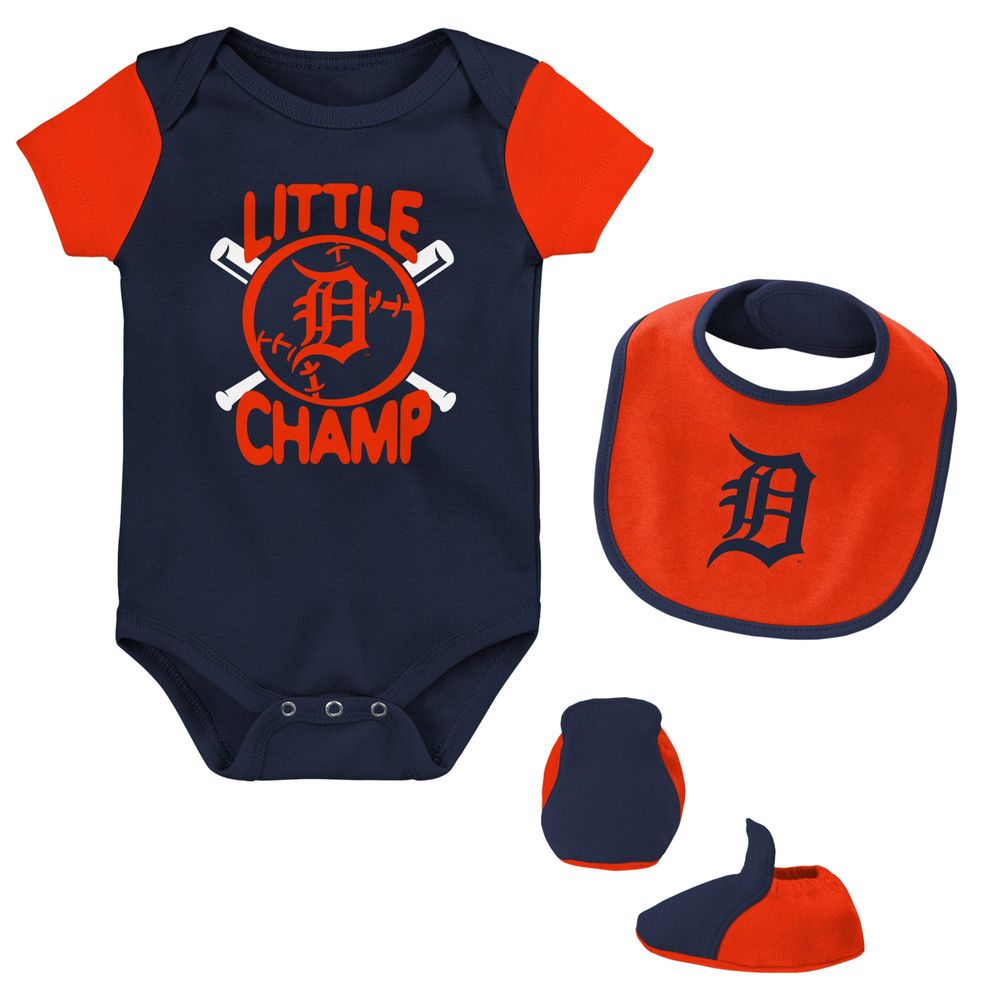 Newborn & Infant Navy Detroit Tigers Little Champ Three-Pack Bodysuit Bib Booties Set