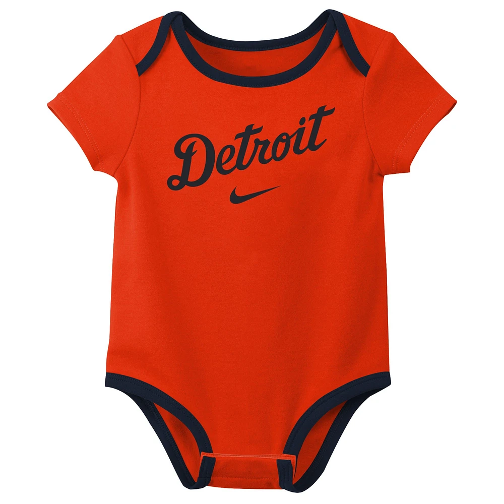 Ensemble de trois bodys Nike Detroit Tigers pour nouveau-nés et nourrissons