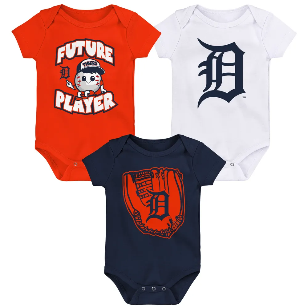 Lot de trois bodys pour nouveau-nés et nourrissons orange/bleu marine/blanc Detroit Tigers Minor League Player