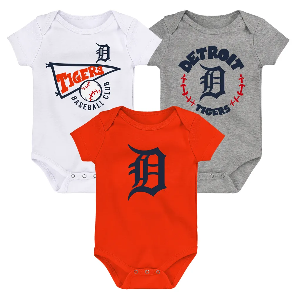 Lot de 3 bodys pour nouveau-nés et nourrissons orange/blanc/gris chiné Detroit Tigers Biggest Little Fan