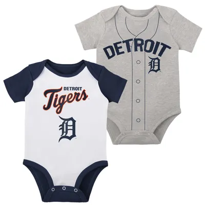 Detroit Tigers Newborn & Infant Little Slugger Two-Pack Bodysuit Set - White/Heather Gray