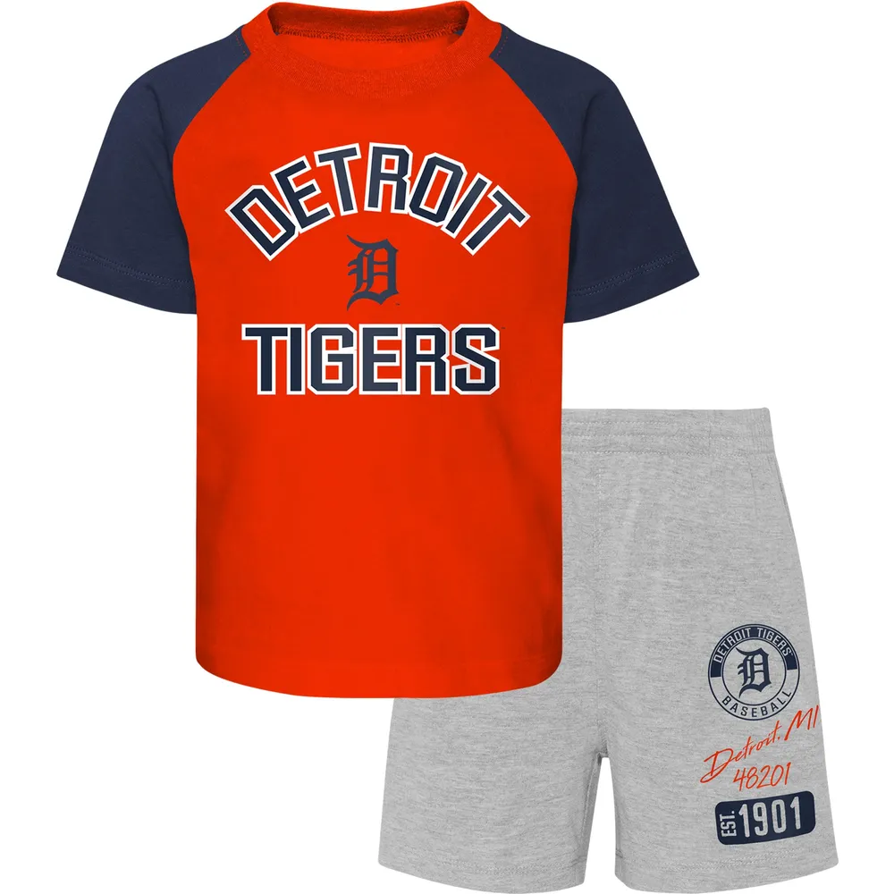 Outerstuff Preschool Detroit Tigers Orange/Heather Gray Groundout Baller Raglan T-Shirt & Shorts Set