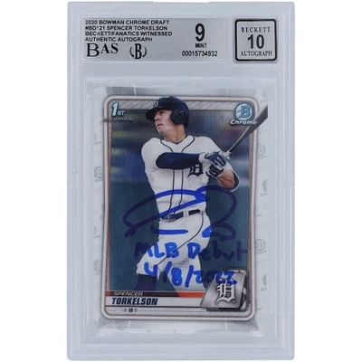 Spencer Torkelson Detroit Tigers Autographed 2020 Bowman Chrome Draft #BD-121 Beckett Fanatics Witnessed Authenticated 9/10 Rookie Card with "MLB Debut 4/8/2022" Inscription
