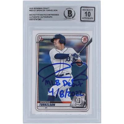 Spencer Torkelson Detroit Tigers Autographed 2020 Bowman Draft #BD-121 Beckett Fanatics Witnessed Authenticated 10 Rookie Card with "MLB Debut 4/8/2022" Inscription