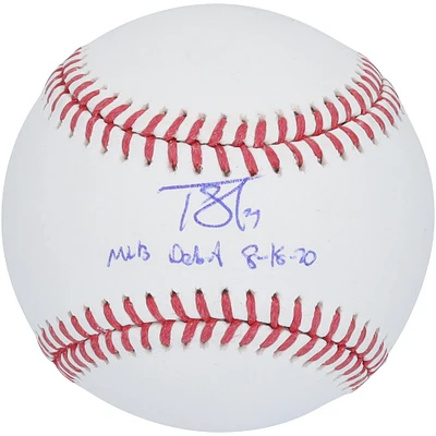 Baseball autographié par Tarik Skubal des Detroit Tigers avec l'inscription « MLB Debut 8-18-20 »