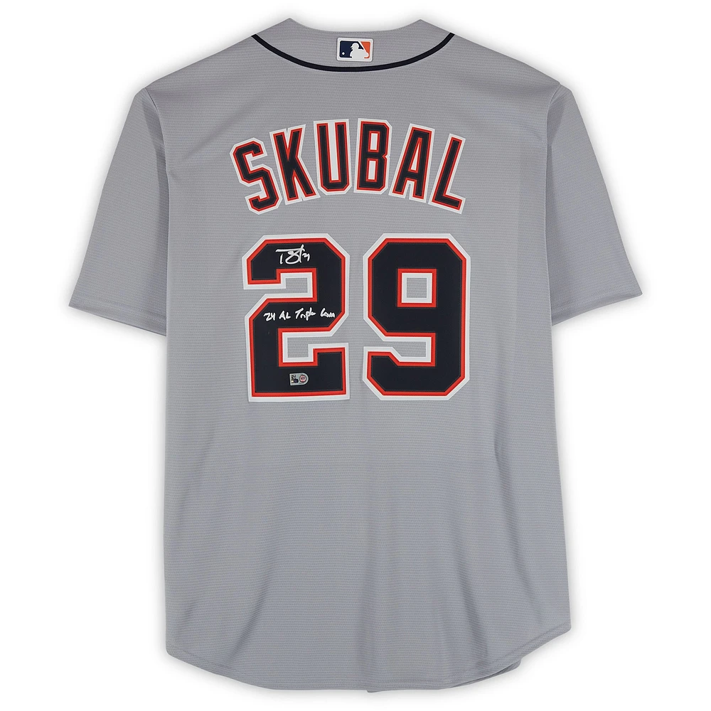 Tarik Skubal Detroit Tigers Autographed Gray Nike Replica Jersey with "24 AL Triple Crown" Inscription