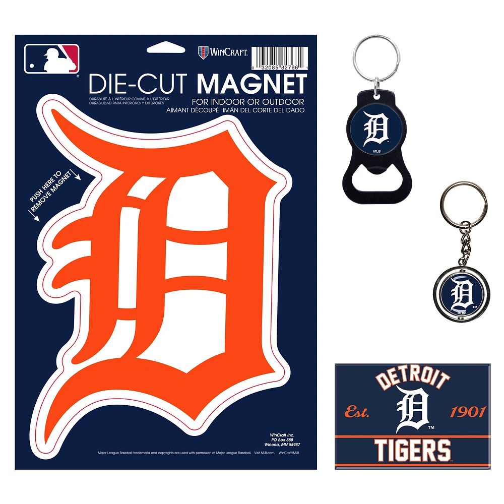 Lot de 4 porte-clés et aimants WinCraft Detroit Tigers