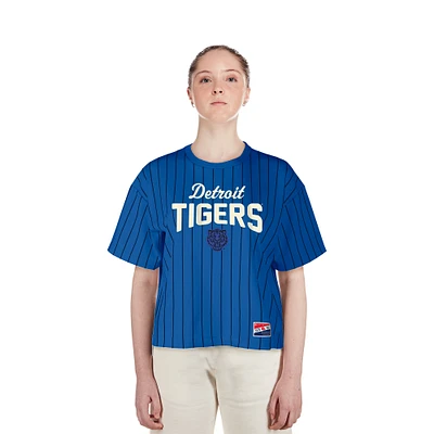 Women's New Era  Blue Detroit Tigers City Connect Multiplier Pinstripe Cropped T-Shirt