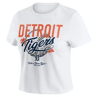 Women's WEAR by Erin Andrews  White Detroit Tigers Distressed Cropped Baby T-Shirt