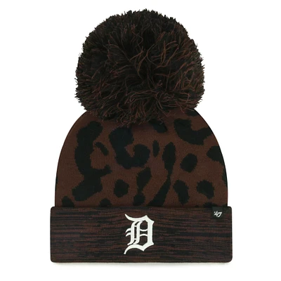 Bonnet en tricot à revers avec pompon et rosette des Detroit Tigers marron '47 pour femme