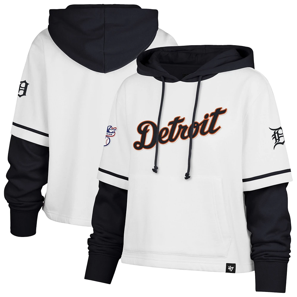 Women's '47 White Detroit Tigers Trifecta Shortstop Cropped Pullover Hoodie