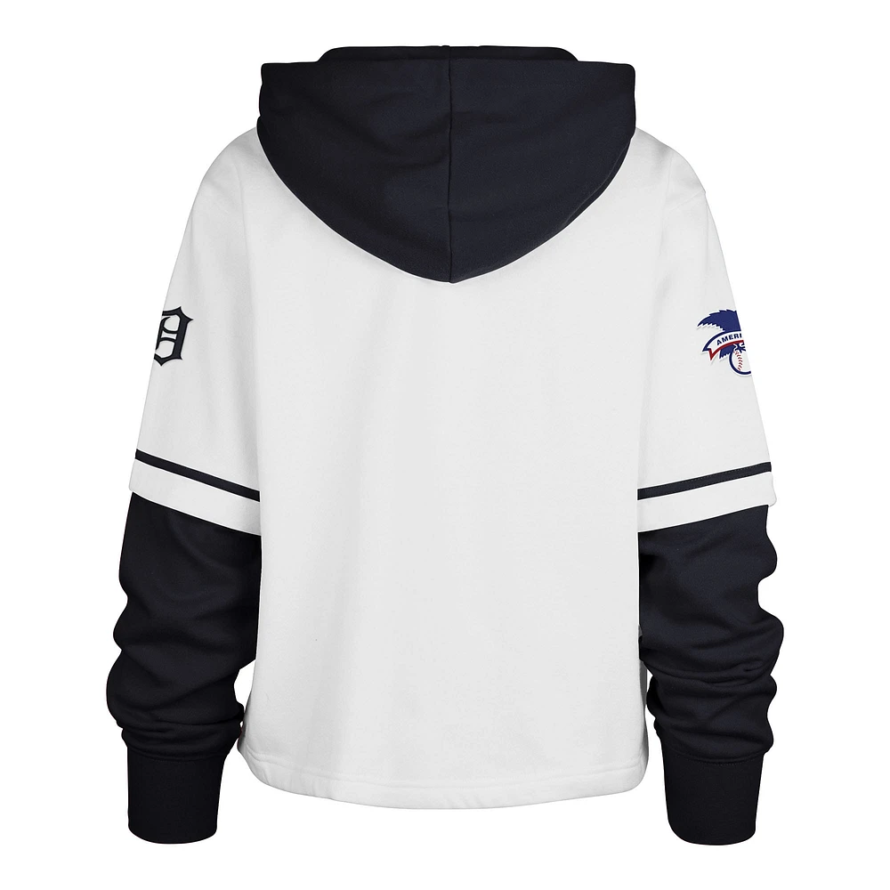 Women's '47 White Detroit Tigers Trifecta Shortstop Cropped Pullover Hoodie