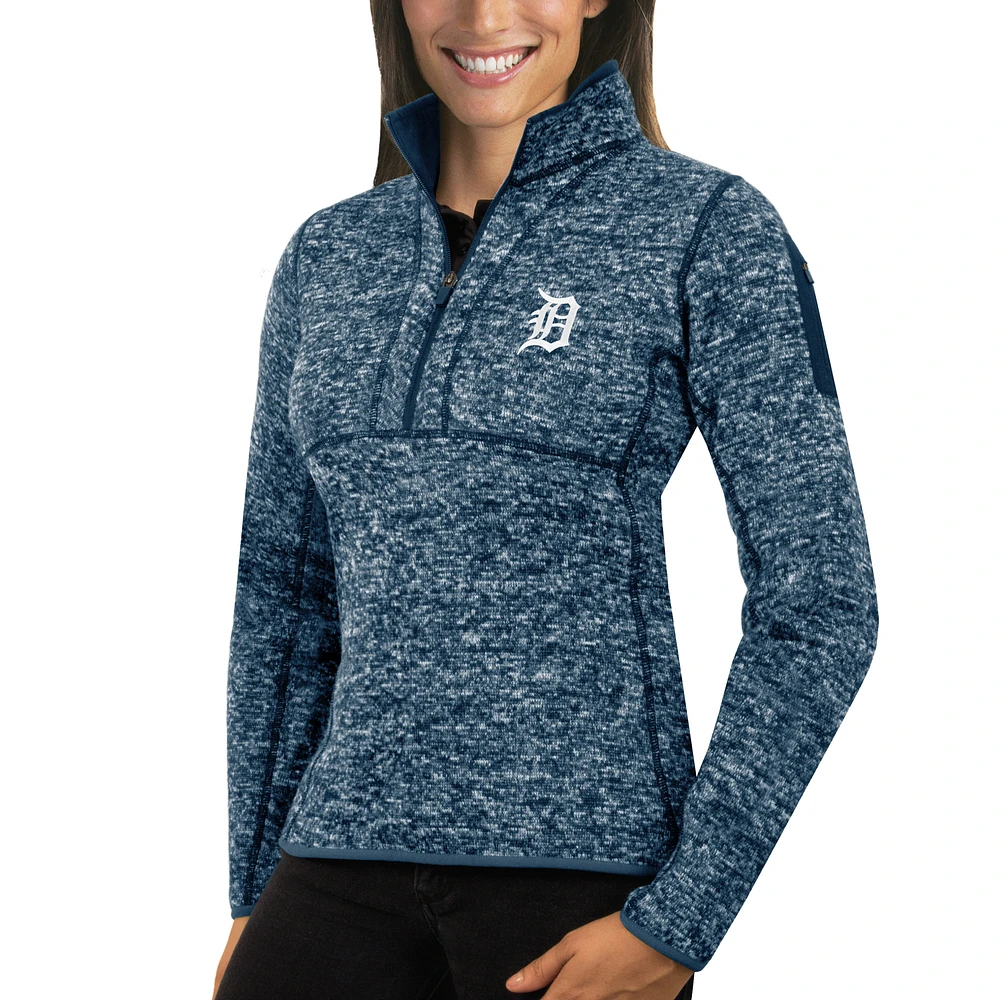 Pull-over demi-zippé Fortune bleu marine chiné Antigua pour femme des Detroit Tigers