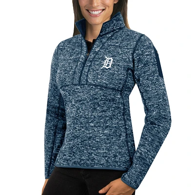 Pull-over demi-zippé Fortune bleu marine chiné Antigua pour femme des Detroit Tigers