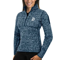 Pull-over demi-zippé Fortune bleu marine chiné Antigua pour femme des Detroit Tigers