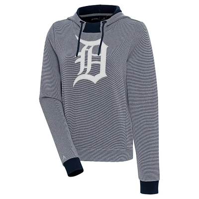 Women's Antigua  Navy/White Detroit Tigers Axe Bunker Tri-Blend Pullover Hoodie