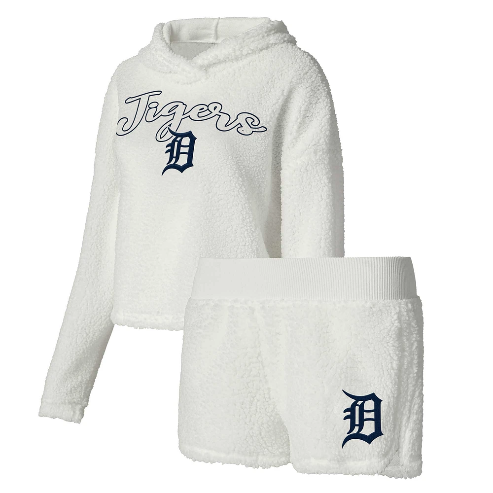 Ensemble de nuit Concepts Sport Cream Detroit Tigers pour femmes, haut à capuche et short moelleux