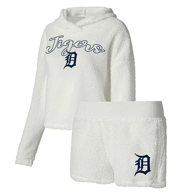 Women's Concepts Sport Cream Detroit Tigers Fluffy Hoodie Top & Shorts Sleep Set