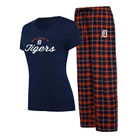 Ensemble de nuit Concepts Sport pour femmes, t-shirt et pantalon en flanelle, bleu marine/orange